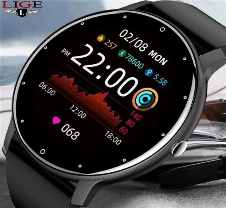 LIGE New Smart Watch Men Full Touch Screen Sport Fitness Watch IP67 Waterproof Bluetooth For Android ios smartwatch Men box29