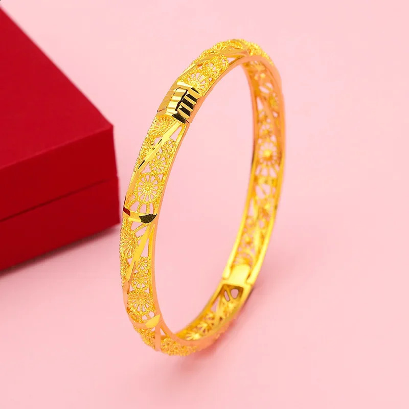 9999 pure gold four leaf clover bracelet 24k pure gold wide buckle suitable for womens holiday wedding jewelry 240929
