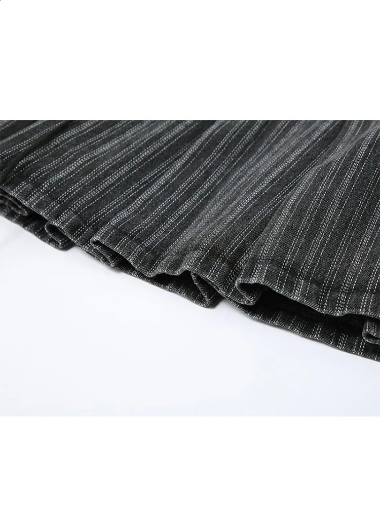 Y2k Pleated Skirt Women Sexy High Waist Grey Stripe Bandage Mini Skirts Summer A Line Skirt Vintage Harajuku Streetwar 240914