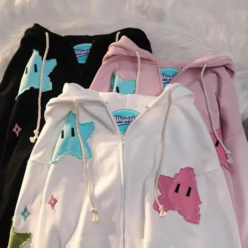 Y2K oversized jacket mens personalized printed womens hoodie fashion punk Harajuku couple zipper hoodie top Kawaii clothing 240927