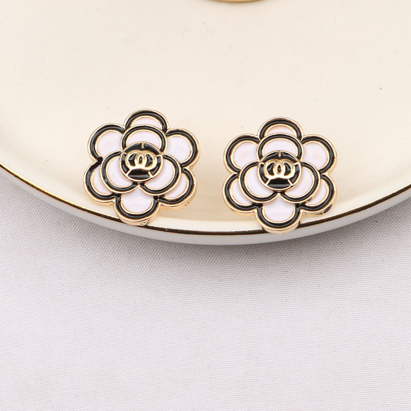 18K Gold Plated Designer Camellia Flower Earrings Double Letter Stud Earring For Women Fashion Rhinestone Pendant Earring Wedding Party High Quality Jewerlry