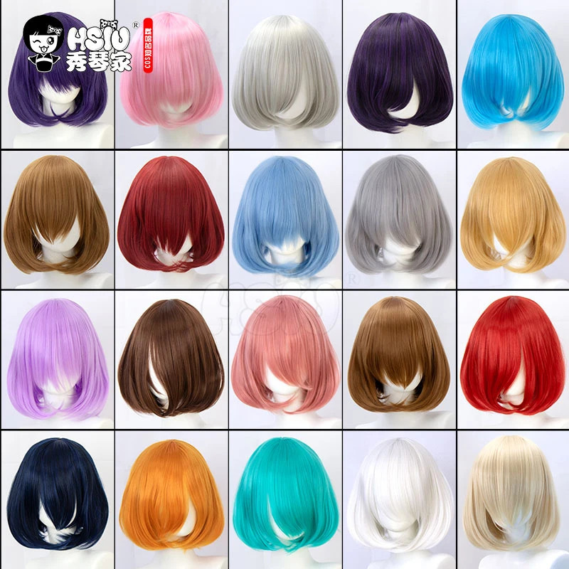 23 Color 35Cm Short HSIU Black White Purple Red Yellow High-Temperature Fiber Optic Synthetic Party Cosplay Wig 240913