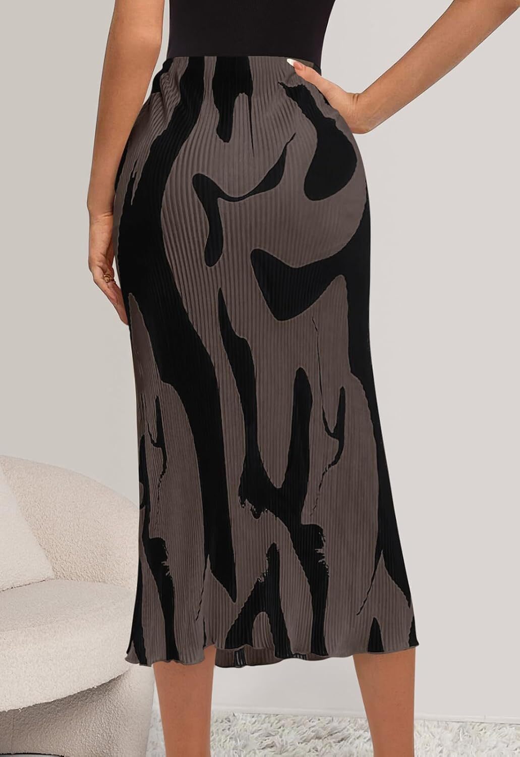 women's 2024 summer high waist pattern printed aline folded long skirt women's fashion plisse medium long skirt