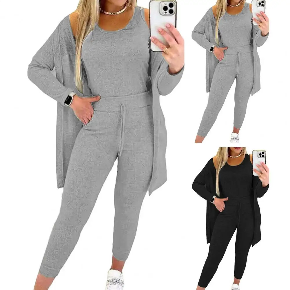 3 piecesset vest jacket pants set high elasticity waist ultrathin long sleeves medium length soft autumn and winter sportswear 240926
