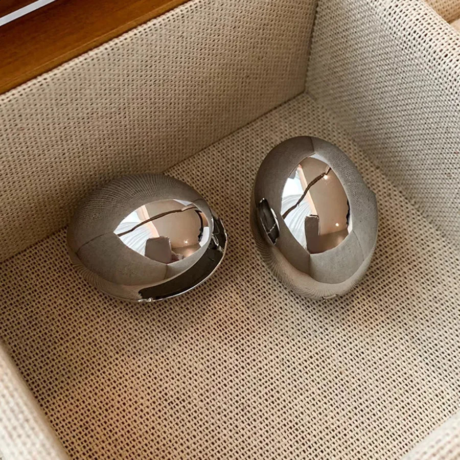 S925 Sterling Silver Smooth Gold Eggshell Oval Ball Earrings for Women Exaggerated and Unique Fine Jewelry Wedding Party Gifts 240923