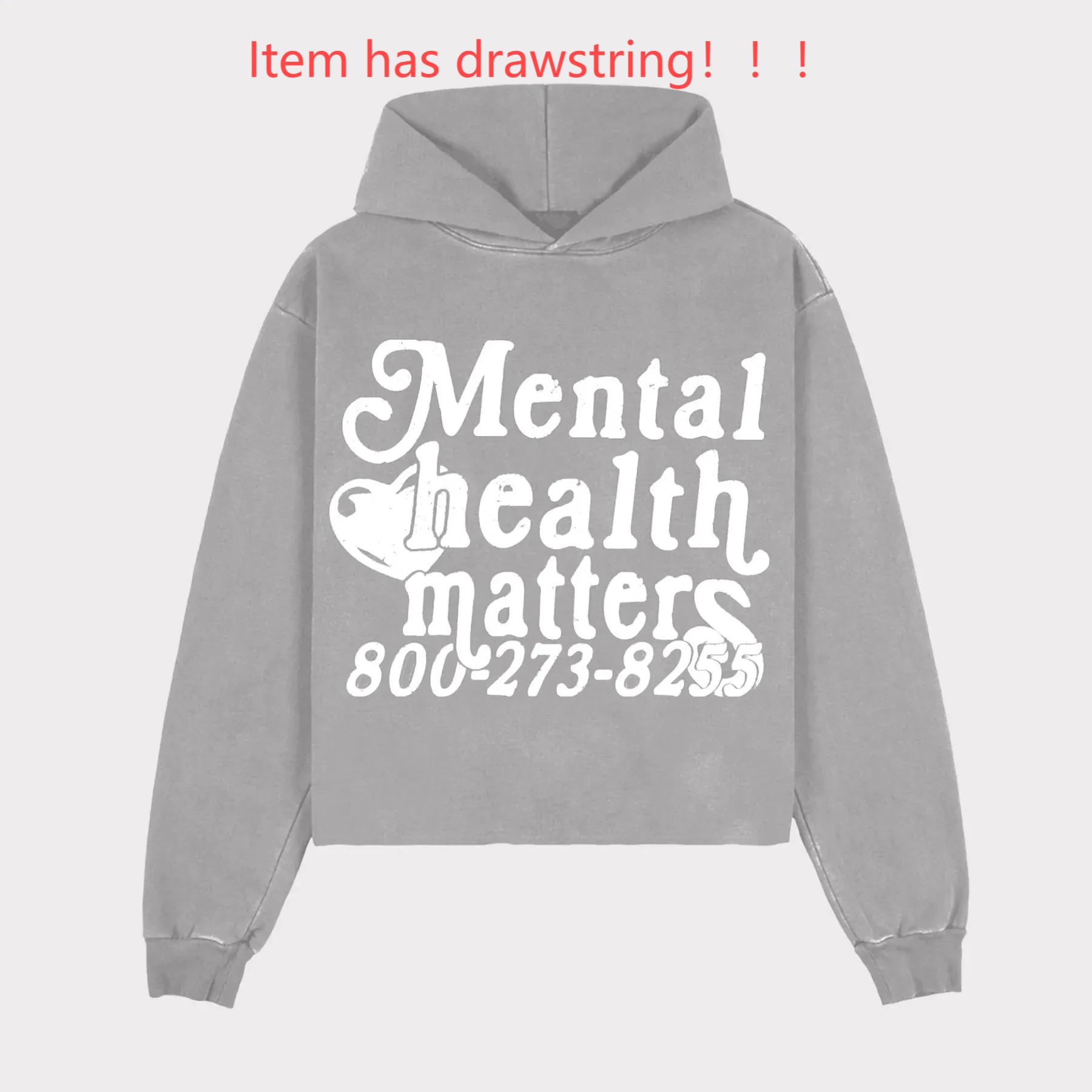 Men's Hoodies Retro Street Mental Health Matters Hoodie And Women's Long-sleeved Casual Loose Couple's Clothing Sweatshirts