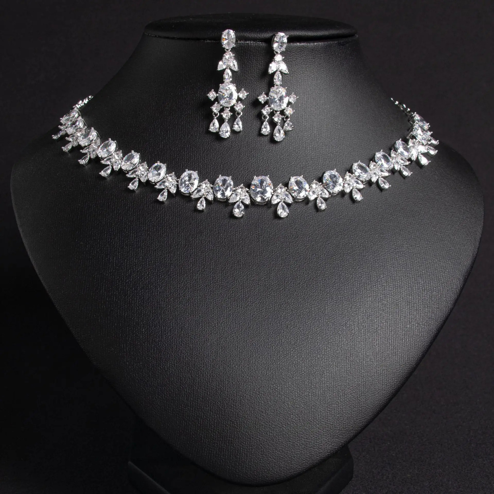 high-end zircon border chain edge womens earring necklace 2PCS set Dubai Saudi Arabia wedding banquet gift 240927