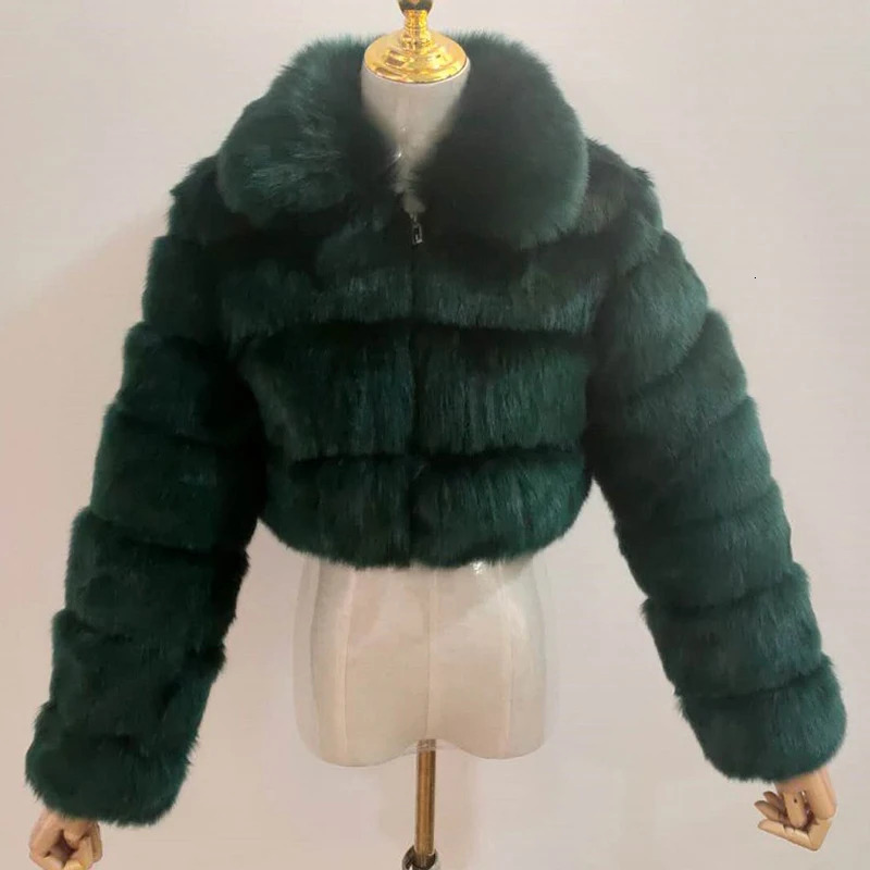 Cropped Faux Fur Women Coats Zipper Streetwear Casual Turn-Down Collar Long Sleeve Coat Autumn Winter Warm Fashion Jacket