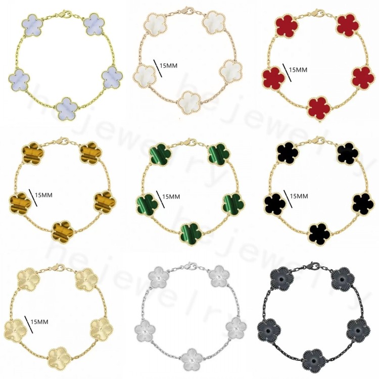 Designer bracelet women 4/four leaf clover bracelet designer plated gold bracelet red green white shell agate charm luxury bracelet woman designer jewlery zl213