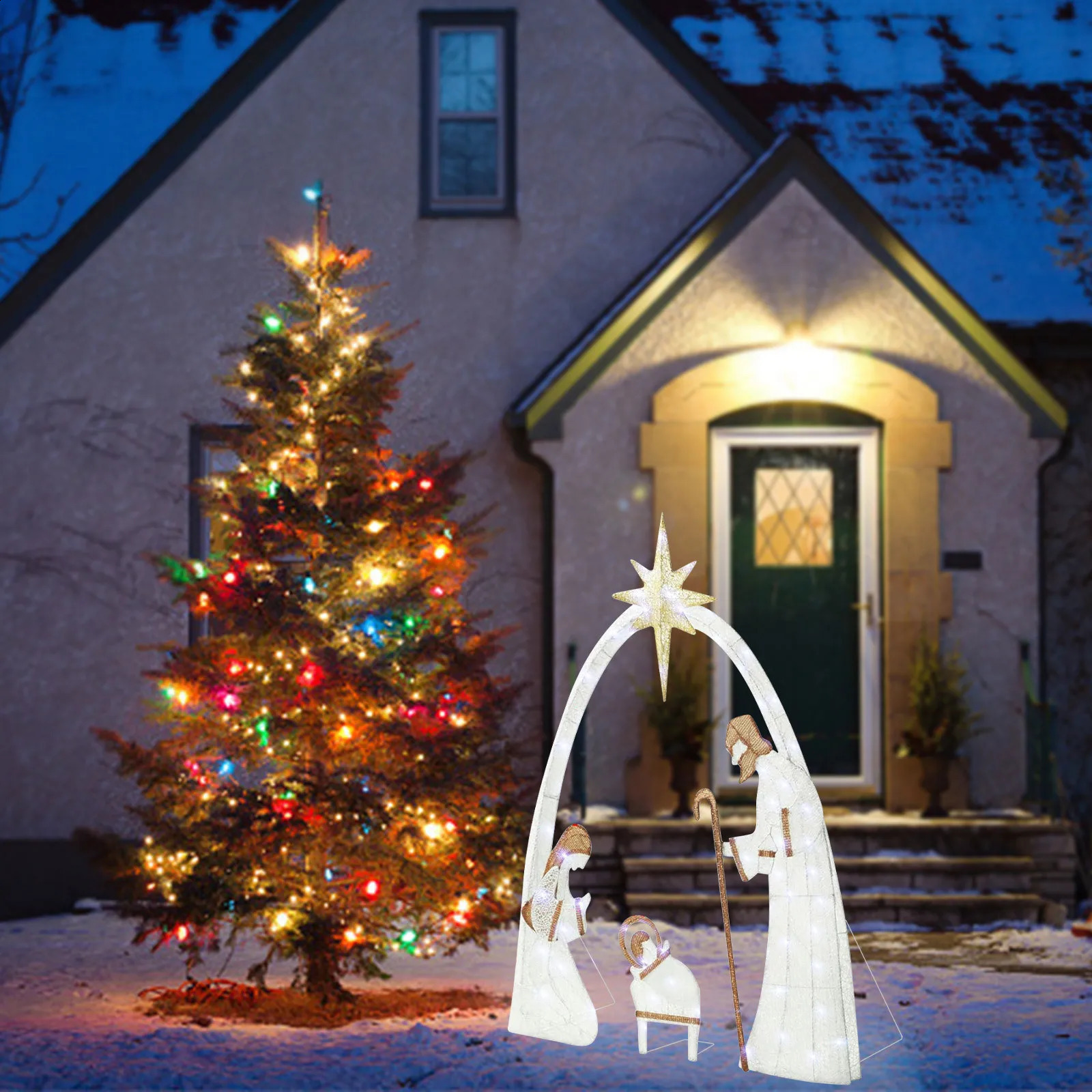 Acrylic pendant Christmas scene decoration lamp silhouette indoor and outdoor set 240927