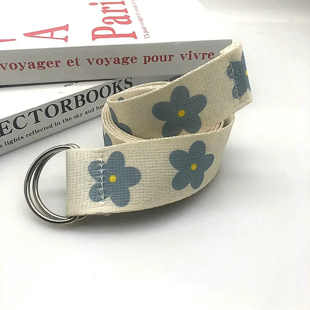 1 piece of blue canvas belt with double loop buckle Versatile nylon woven belt student fashion belt jeans belt 240929