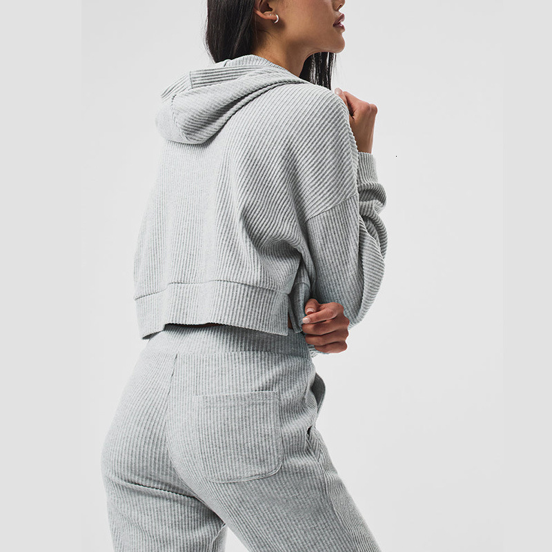 Corduroy Sweatshirts Tracuit Loose Crop Top And Drawstring Sweatpants Sets Hoodie + Trouser Autumn Sporty Women Suit