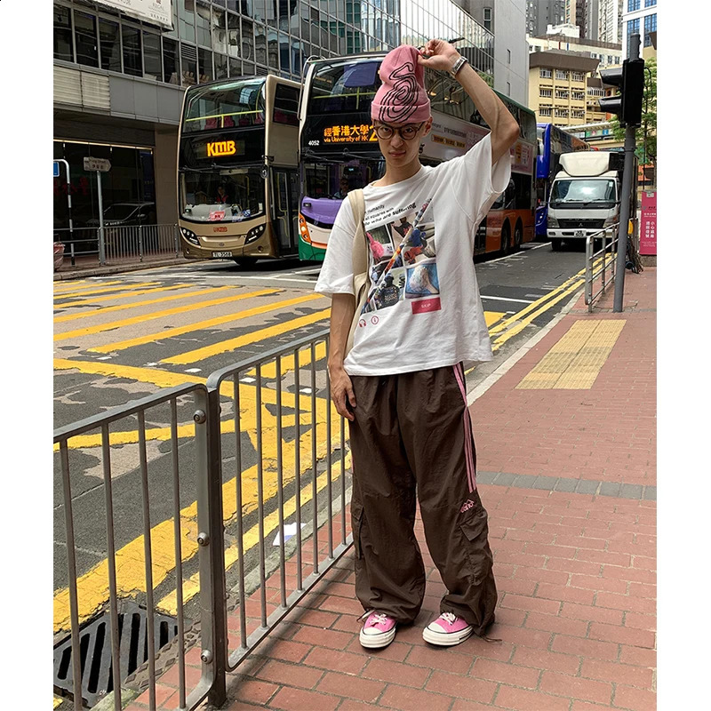 MEXZT M-3XL Y2K striped cargo Harajuku womens ultra wide leg street clothing bag jogging casual sports pants Z260314