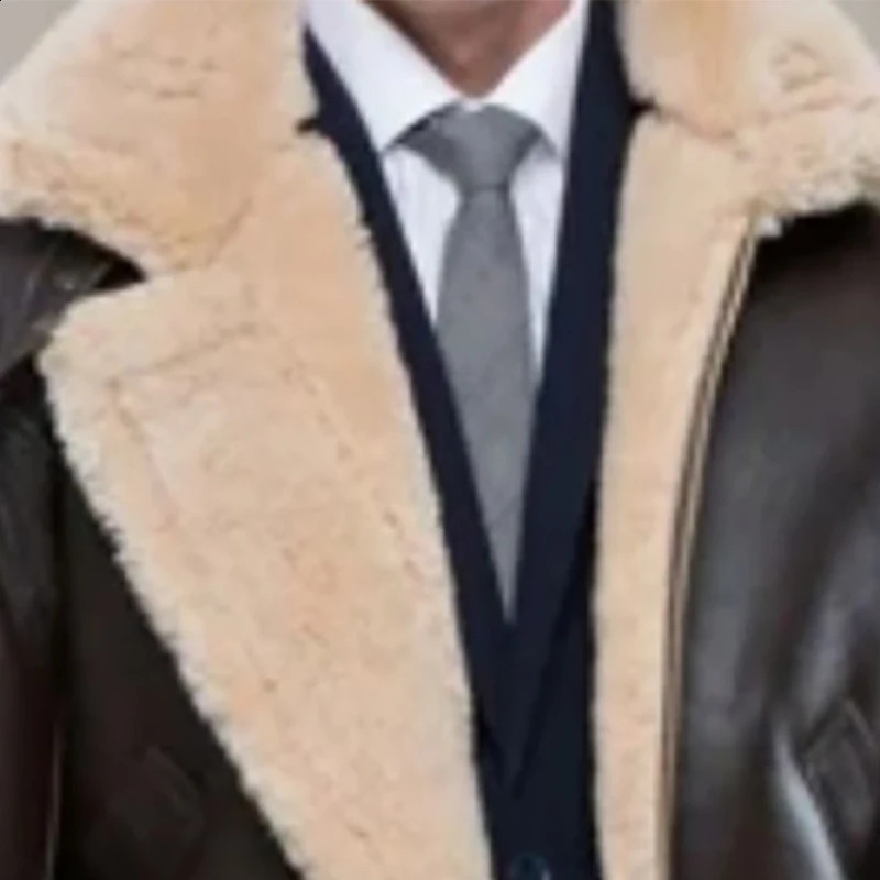 Mens Leather Comfortable Thick Warm Integrated Fur Long Sleeve Solid Color Fashion Casual Zipper Jacket 240927