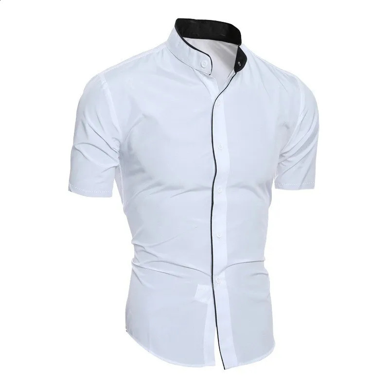mens solid color casual commuting short sleeved shirt 240927
