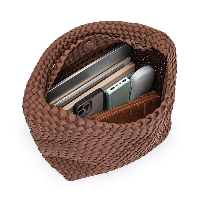 Leather - Neoprene Woven Underarm Large Capacity Shoulder Bag, Hand-Woven Basket Design, Commuter Classic Handbag