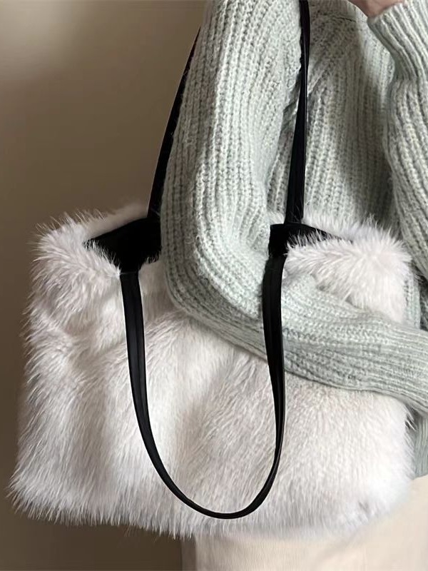 Large capacity mink hair shoulder bag women 2024 new plush simple texture handbag advanced sense Tote bag