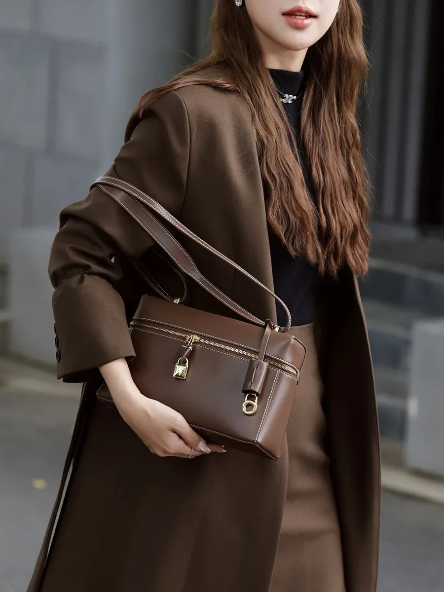 Genuine Leather Crossbody Bag hot for Women - Designer Box Shoulder Handbag in Red, Coffee, and Black