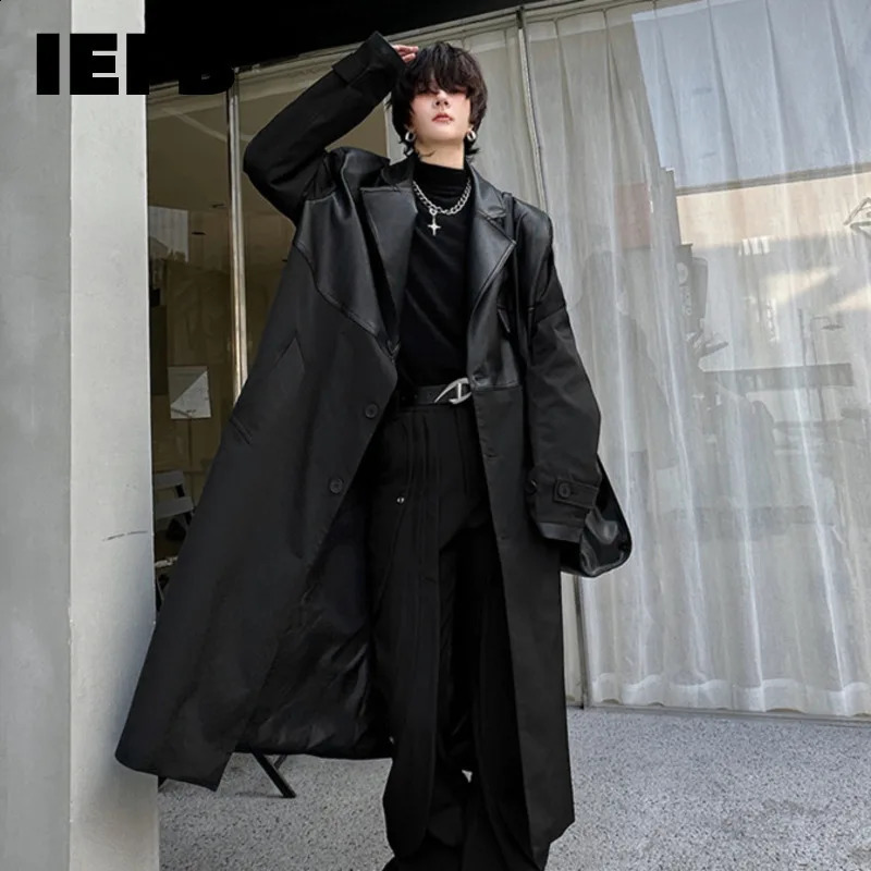 IEFB Korean Style Mens Trench Mid Length Loose Casual Single Breasted Patchwork Outerwear Male Winter Clothing 9C3591 240927