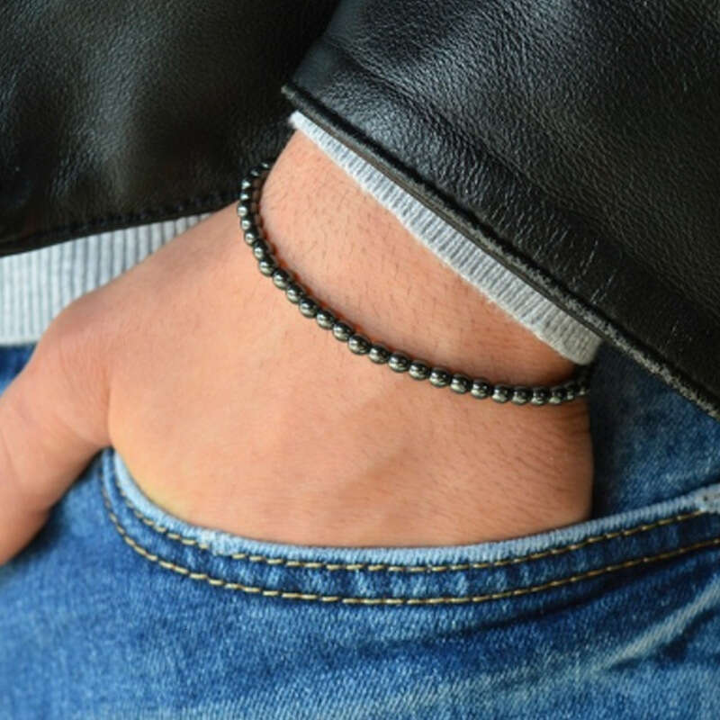 2024 Men's Pendant Black Hematite Cross Bracelet, 8mm Tiger Eye Stone Bracelet New Product
