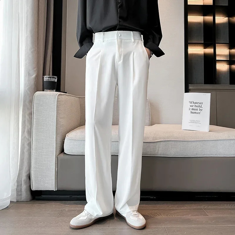 Men Suit Pants Solid Full Baggy Casual Wide Leg Trousers Black White High Waist Straight Bottoms Streetwear Oversize Pants 240929