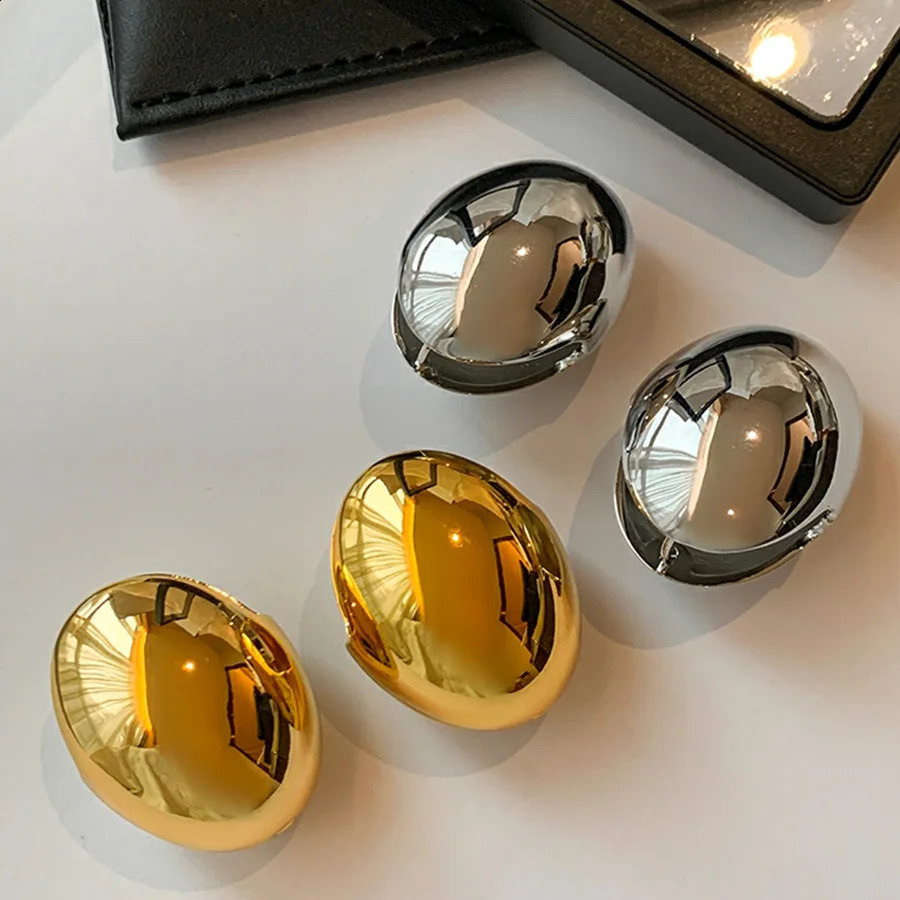 S925 Sterling Silver Smooth Gold Eggshell Oval Ball Earrings for Women Exaggerated and Unique Fine Jewelry Wedding Party Gifts 240923