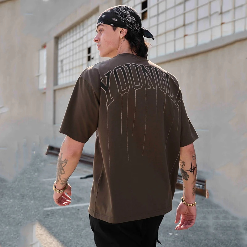 American style summer mens sports fitness round neck oversized Tshirt gym running basketball training short sleeved shirt 240929