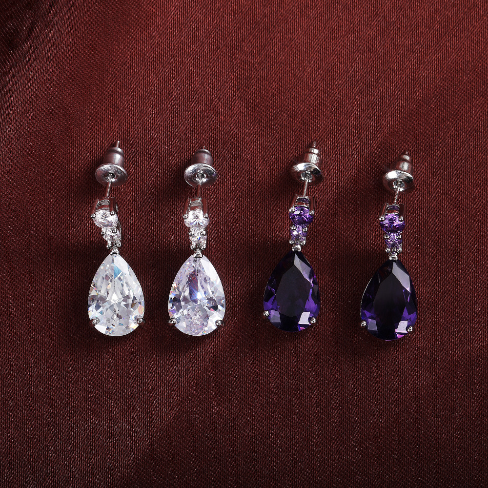 Fashion Water Drop Stud Earrings Cubic Zircon Stone Diamond Ear Rings for Women Sterling Silver Filled Crystal Drop Flower Bridal Wedding Jewelry Gift