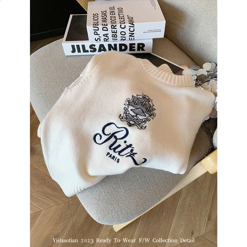 Letters Embroidery Pullover Sweater SpringSummer Womens Round Neck Long Sleeve Knitted Jumper Casual n Top 240929