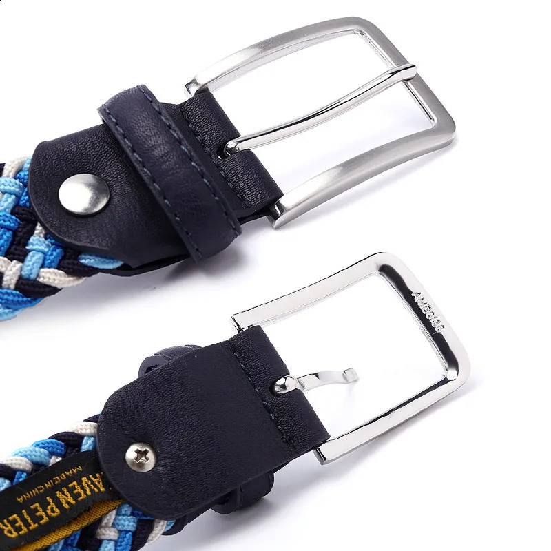 Italian ed mens leather woven elastic cross buckle casual golf belt with four colors mixed weaving 240929
