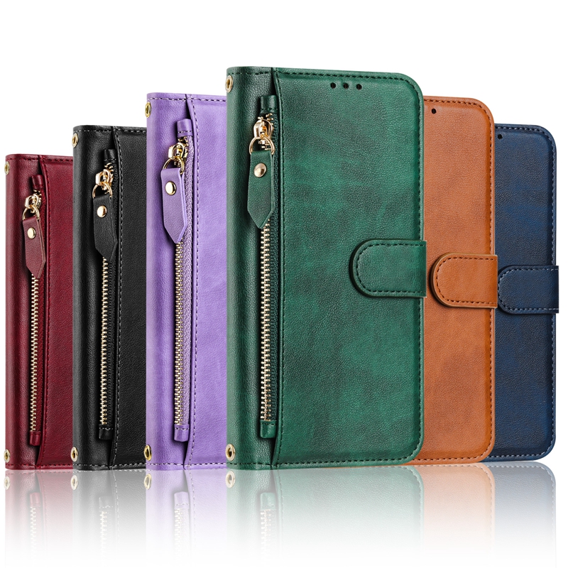 Multi-function 7 Card Slots PU Leather Wallet Cases For Iphone 17 Air 16 Plus 15 14 Pro Max 13 12 11 X XS XR Zipper Cash Coin Pocket Holder Flip Cover