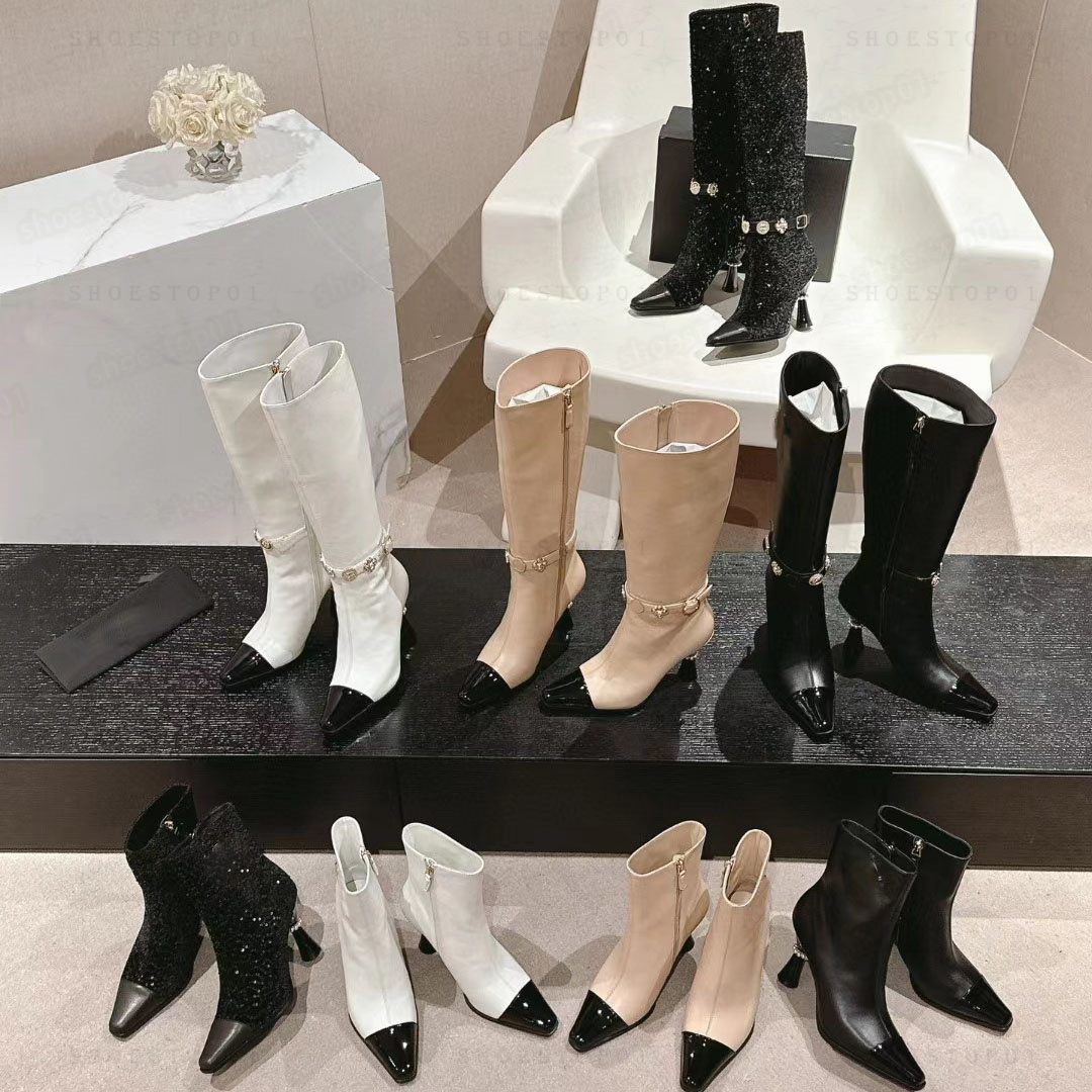 designer boots booties 24s Red Black Women Over The Knee Boot Patent Leather Solid Pointed Toe Stiletto Side Zipper Sapatos Femininos