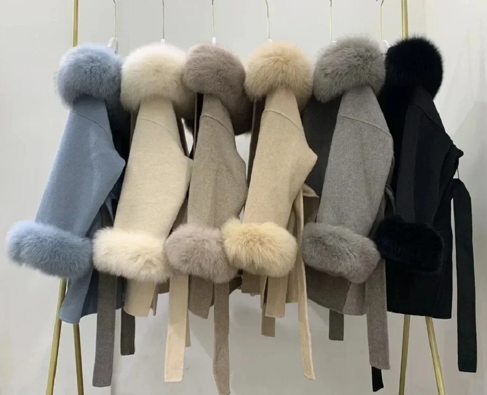 Fashion Faced Wool Ladies 2024 Winter Jacket Hooded Coats Women Urious Real Fox Fur Coat Lose Clothing Cashmere Double