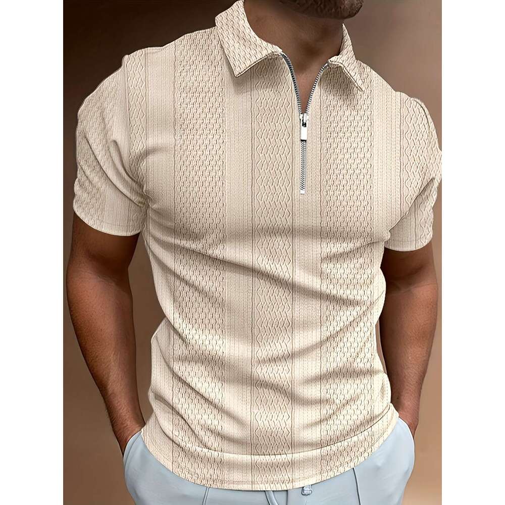 New Summer short sleeved zippered lapel men's pocket casual top polo shirt