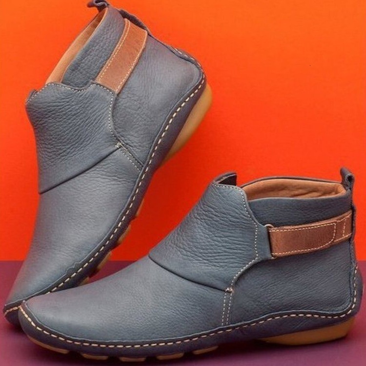New round toe casual women's leather sleeveless fashion flat bottomed Martin boots, and short boots