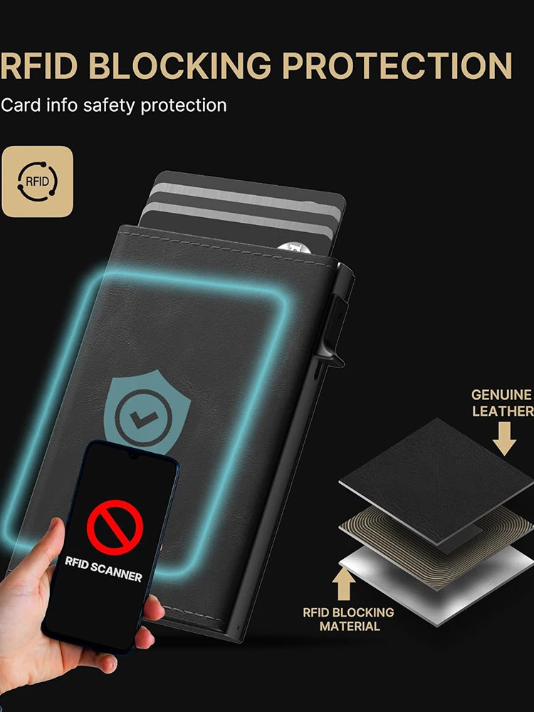 Mens Card Holder Pop Up Aluminum Case RFID Blocking Slim Minimalist Smart Wallet 240924 e70a 4