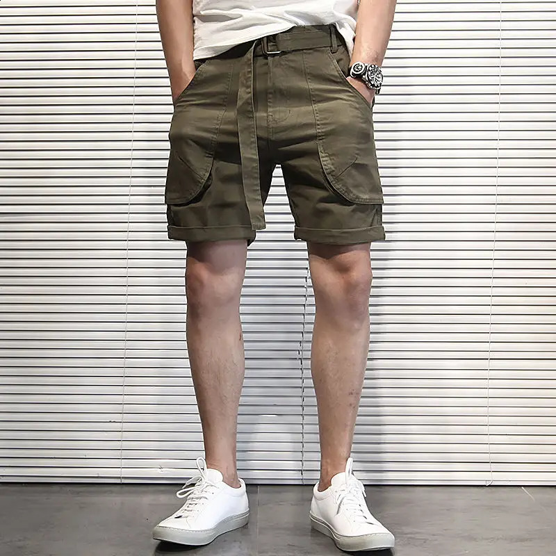 Mens shorts with pockets mens cargo shorts wide and loose green pocket solid Y2k elegant wholesale retro cotton print 240929
