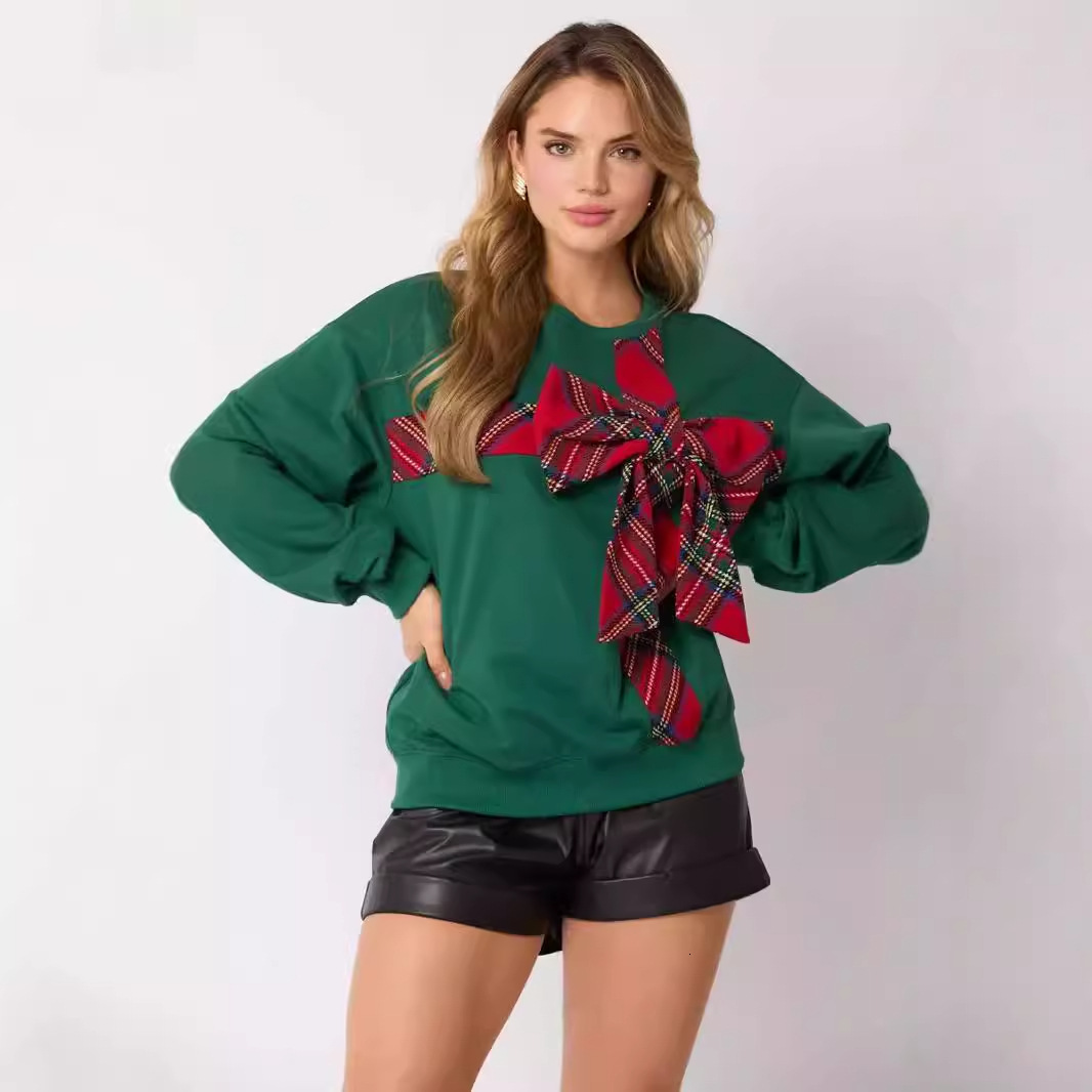 2024 Autumn/Winter Big Bow Hoodie Printed Long Sleeve Shirt for Women
