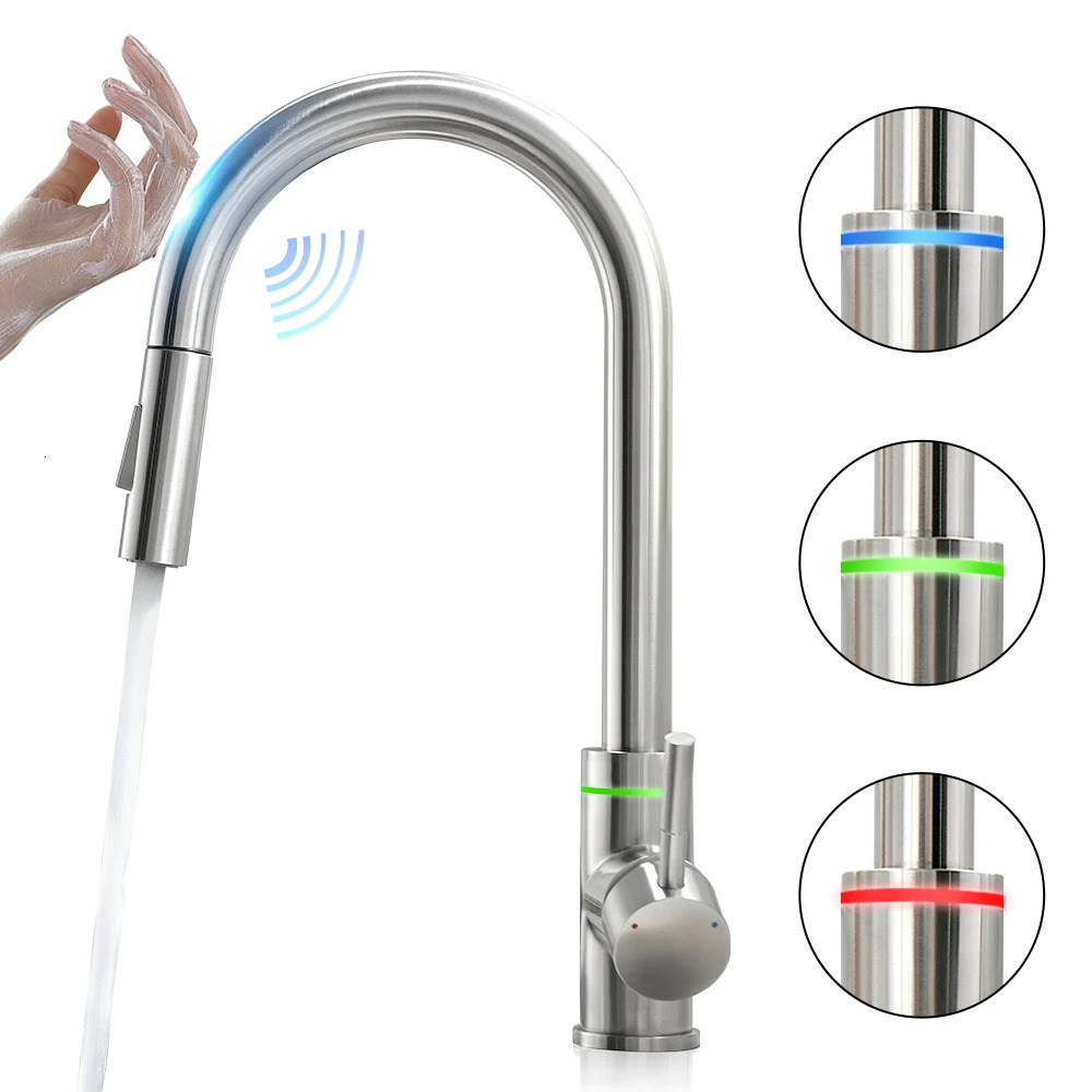 Intelligent touch stainless steel kitchen LED faucet crane for sensor kitchen faucet sink rotation touch faucet mixer faucet 240929