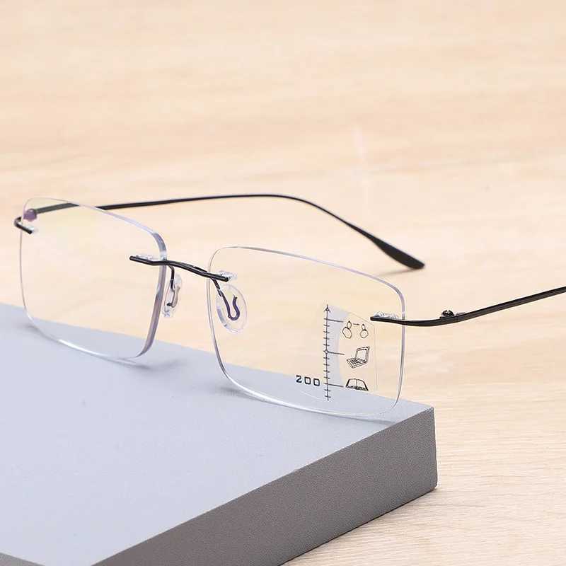 Frameless Anti-blue Progressive Multifocal Reading Glasses Women Smart Zoom Elderly Eyewear Men Protable Presbyopic GlassesXJ240907