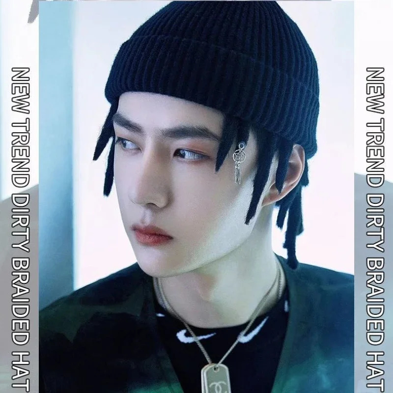 Reggae Rap Cold Hat Mens Hip Hop Knitted Hat Fear Hat Mens Lock Wig Zipper Fashion Punk Beanies Mens 240924