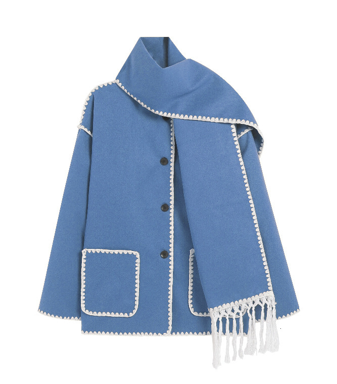 Lanjia- 2024 Autumn/Winter New European And American Fashion Woolen Coat Thickened Loose With Scarf Tassel Women's Style 22708