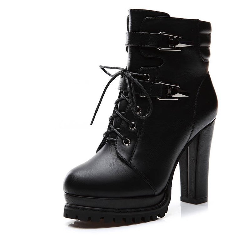 Designer Women's butyl boots chunky heel 10cm ankle Martin boots autumn and winter new British style high-heeled women's shoes with velvet l