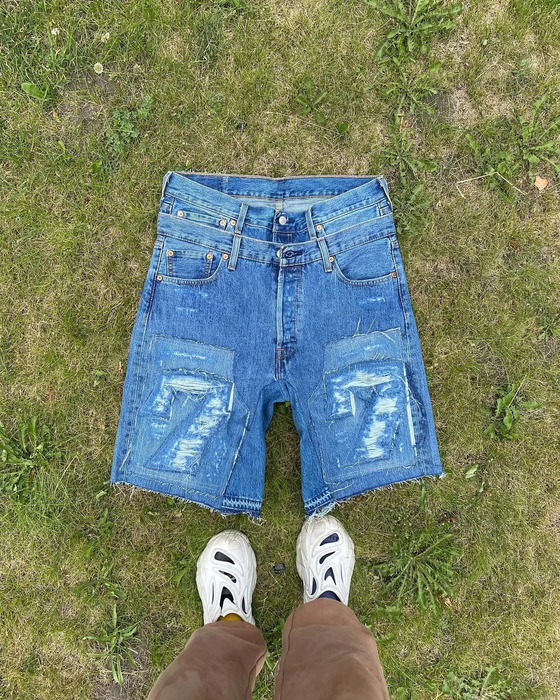 Streetwear shorts Y2K jeans hip-hop tear double-layer retro blue pocket denim gym shorts mens high waisted basketball casual shorts 240929