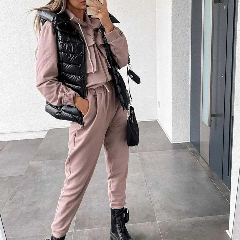 Autumn casual goods womens 2piece set fashionable solid long sleeved zipper jacket pants tight work clothes 240927