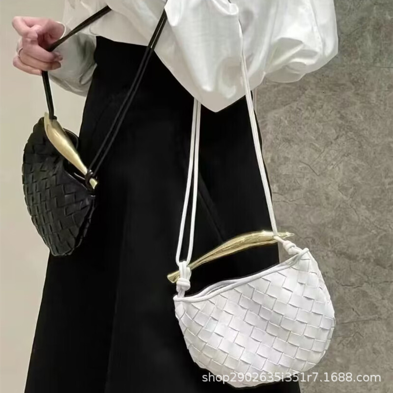 2024 New Designer Leather Multi functional sardine Woven Women's Advanced Handbag One shoulder messenger bag