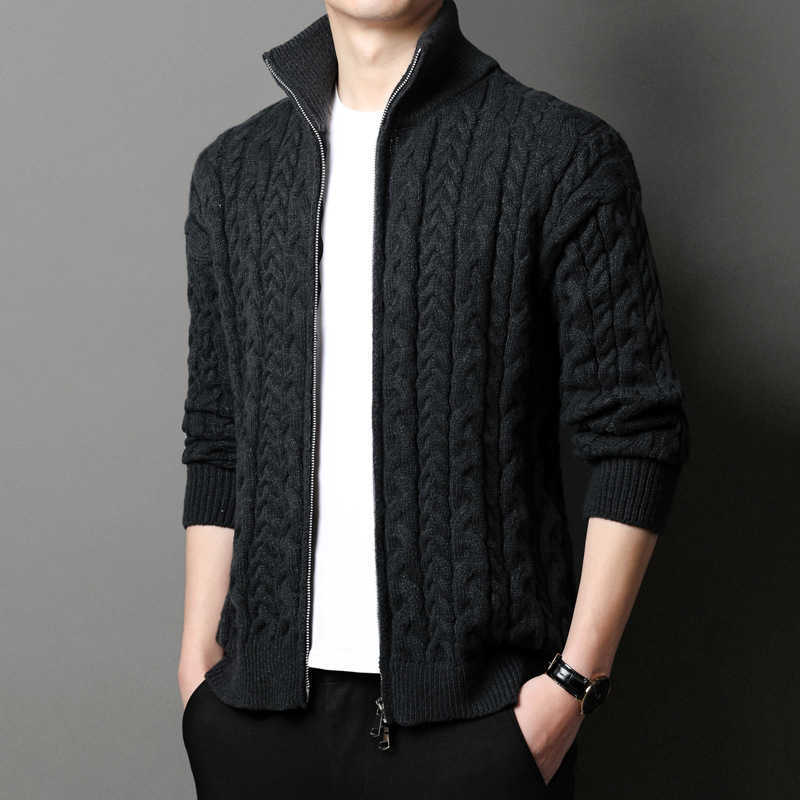 Mens threaded knitted sweater jacket trendy casual loose outer sweater autumn and winter solid color knitted cardiganXJ240930 - view 5