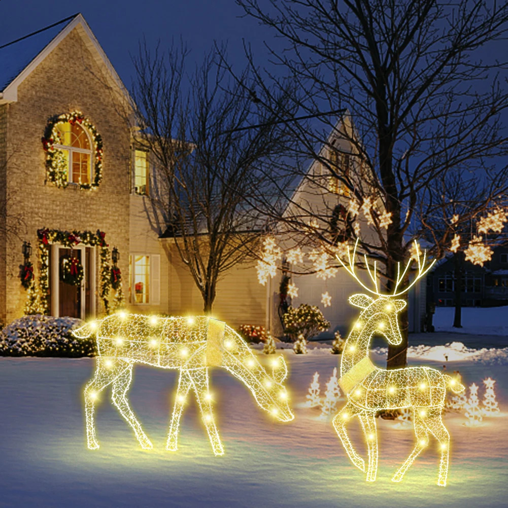 3 2D reindeer and red bow Christmas yard decoration holiday deer display outdoor 240929