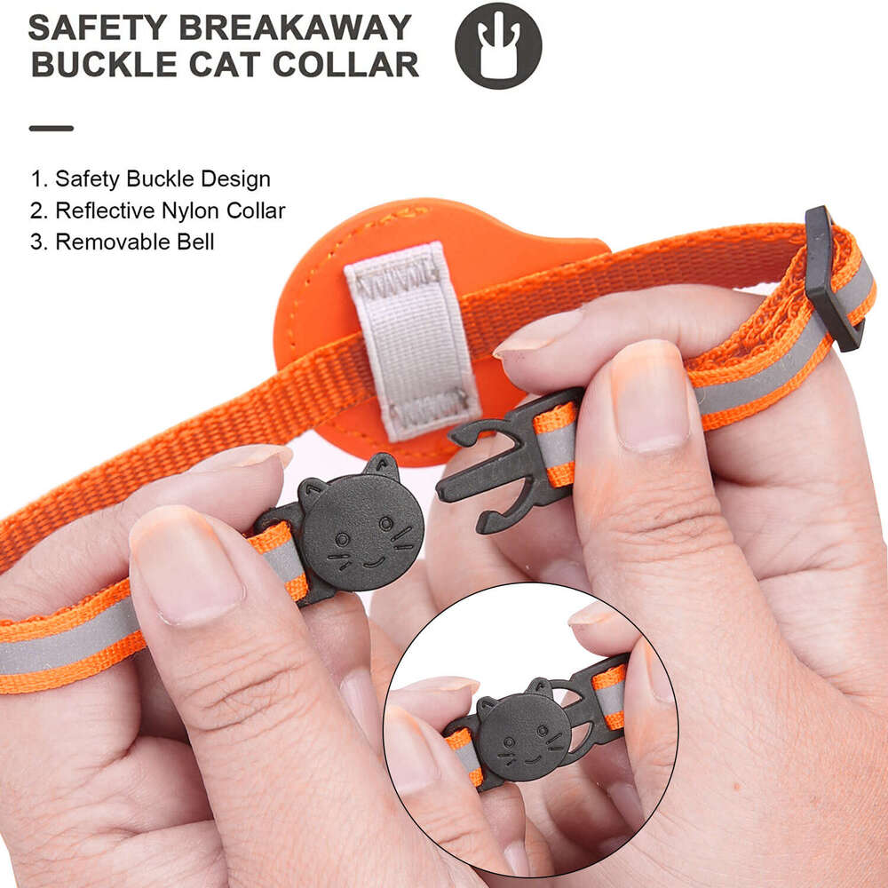 Hot Sale Adjustable Breakaway Buckle Reflective Anti-Loss Cat Collar With PU Airtag Holder