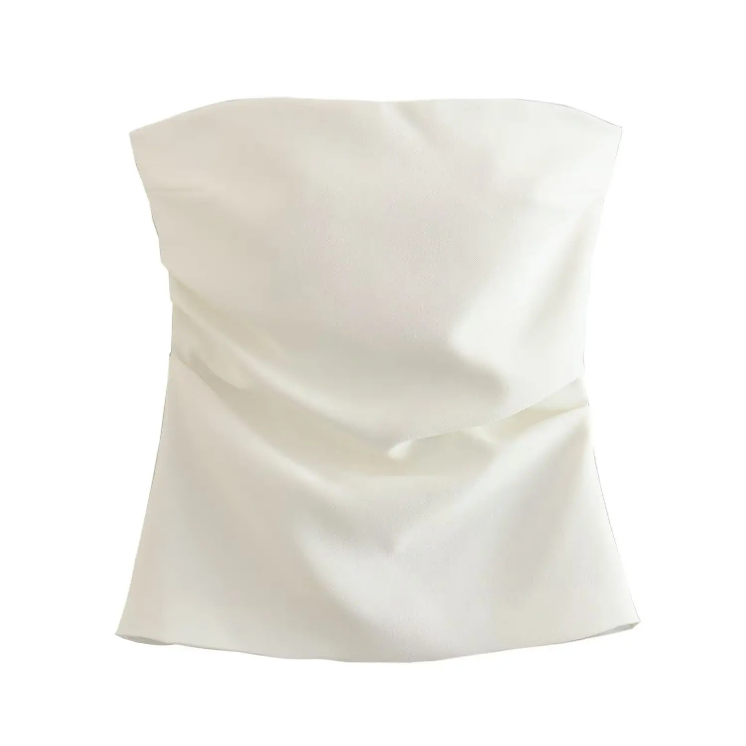 TRAF Women Fashion Summer Back Zipper Strapless Sleeveless Blouse Street Clothing Vest Tank Chic Ladies Crop Tops Mujer 240930